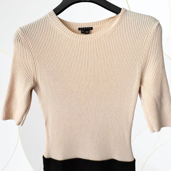 Theory Lexianna Evian Stretch Wool Blend Sweater Dress Colorblock Ivory/Black - Picture 6 of 15
